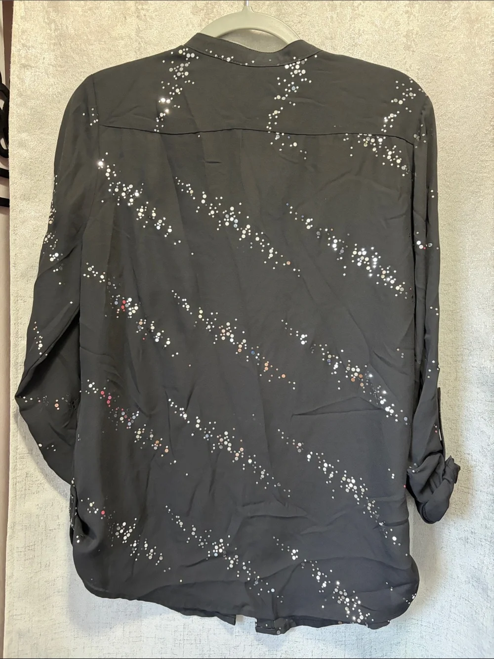 Notations Black Button-Front Shirt with Scattered Dot Print M